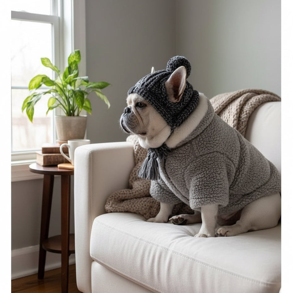 Ear-Hole Knit Beanie for Frenchies — Pom & Tassels
