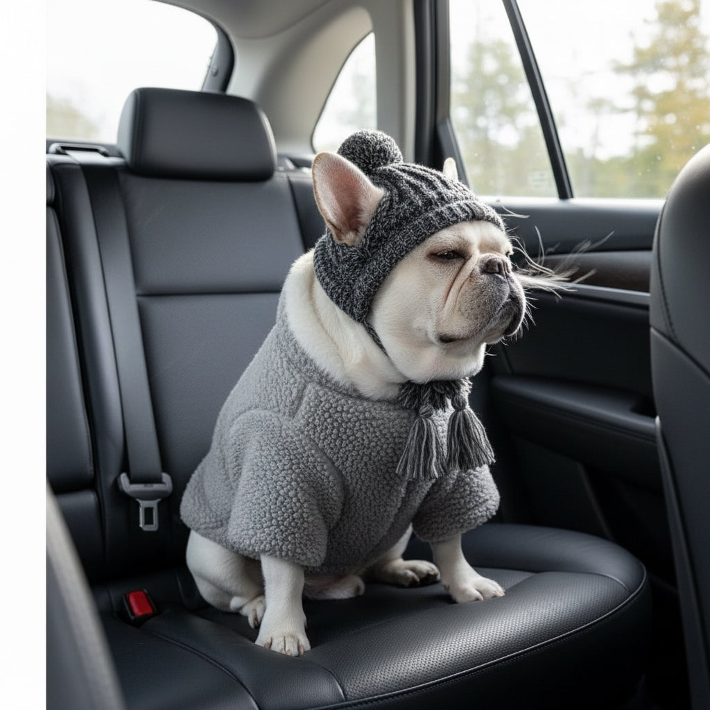 Ear-Hole Knit Beanie for Frenchies — Pom & Tassels
