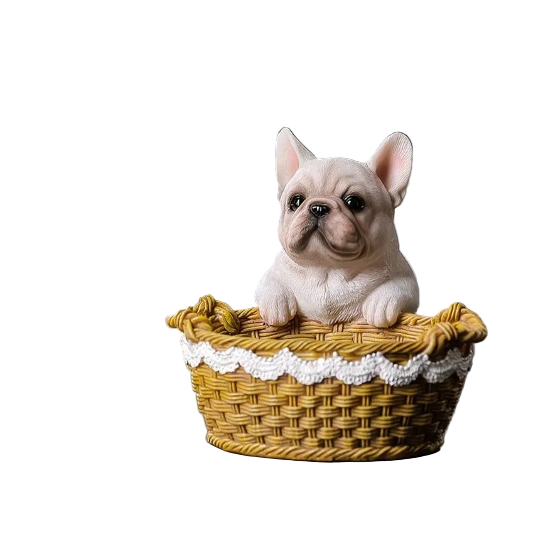 Frenchie in Basket Resin Figurine — Entryway Décor