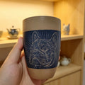 Frenchie Carved Ceramic Tumbler — Navy Glaze