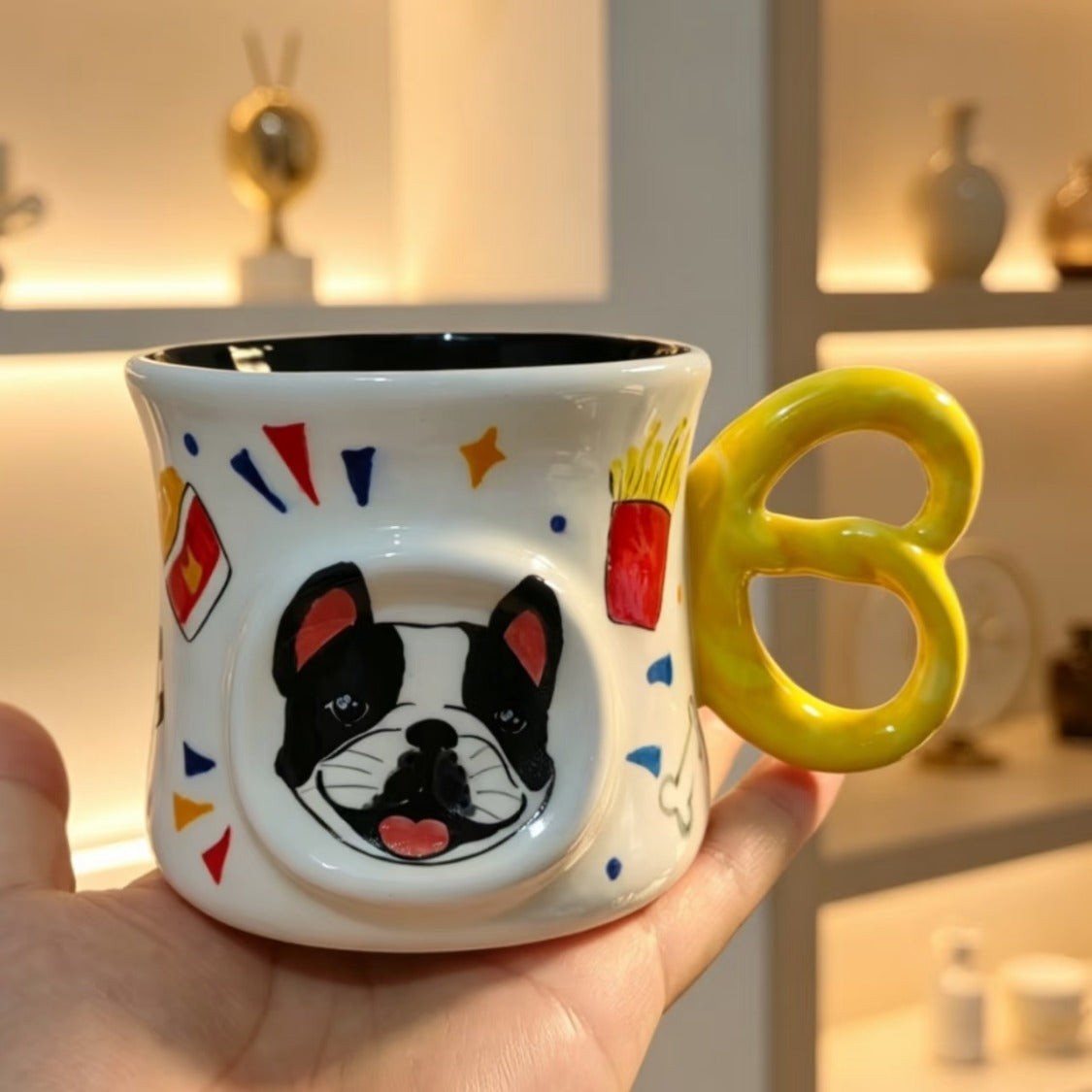 Frenchie Pretzel Handle Mug — Hand-Painted