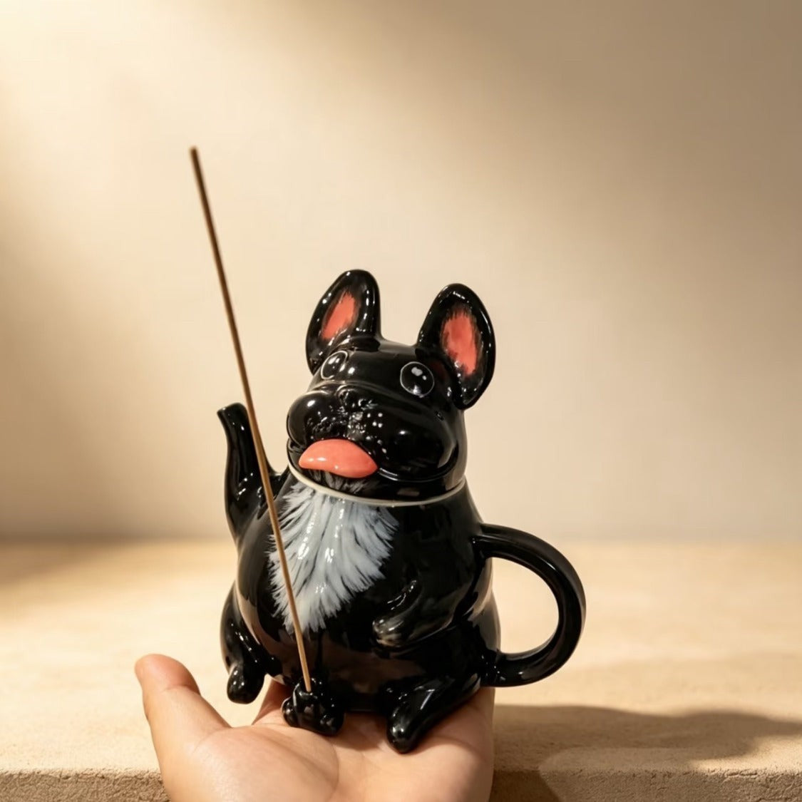 Frenchie Ceramic Teapot — Incense Holder