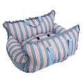 Frenchie striped pet car seat / travel booster — Pink Blue, white background hero