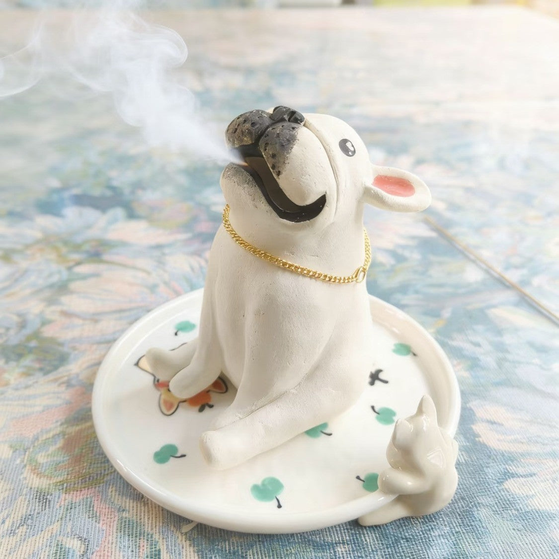 Frenchie Ceramic Incense Burner Set — Figurine + Tray