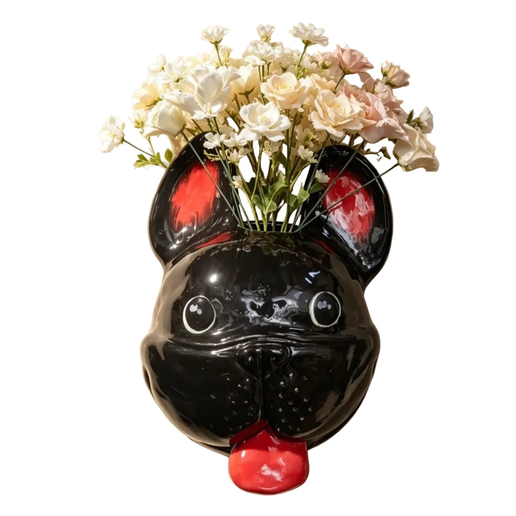 Frenchie Head Ceramic Wall Vase — Handmade