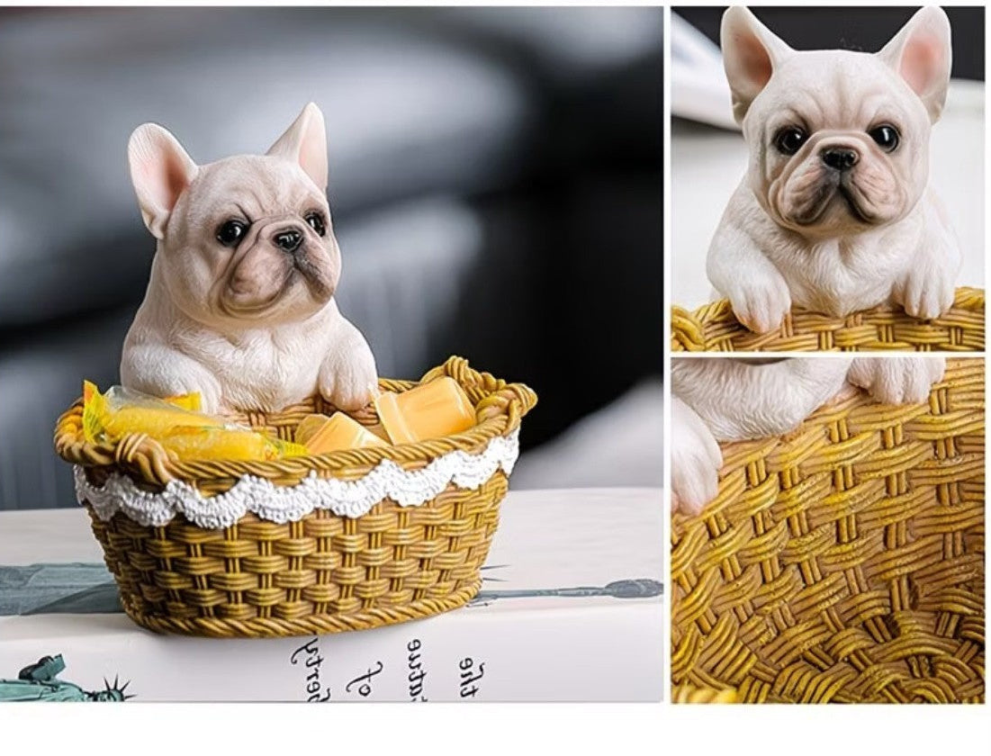 Frenchie in Basket Resin Figurine — Entryway Décor