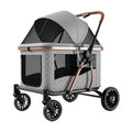 Grey hero — four-wheel quilted pet stroller with rose-gold accents