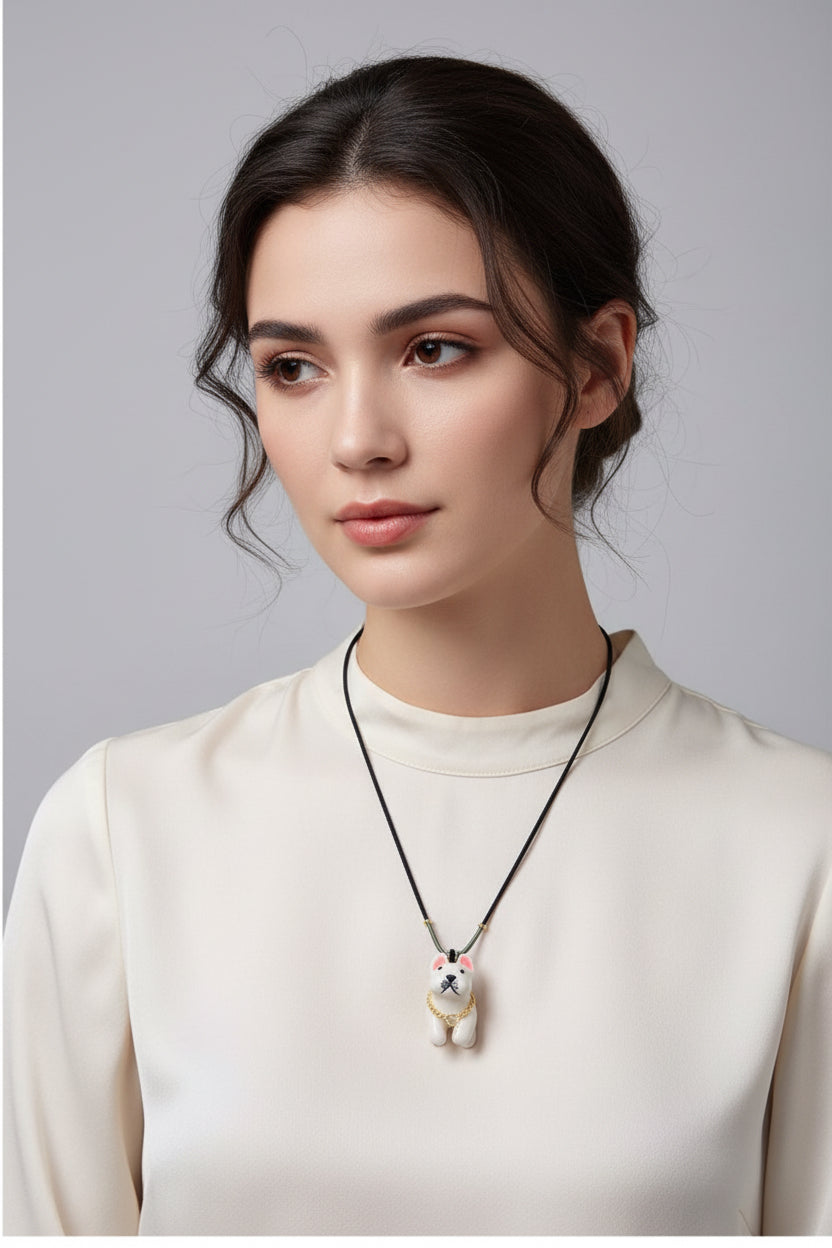Frenchie Ceramic Necklace — Gold Collar