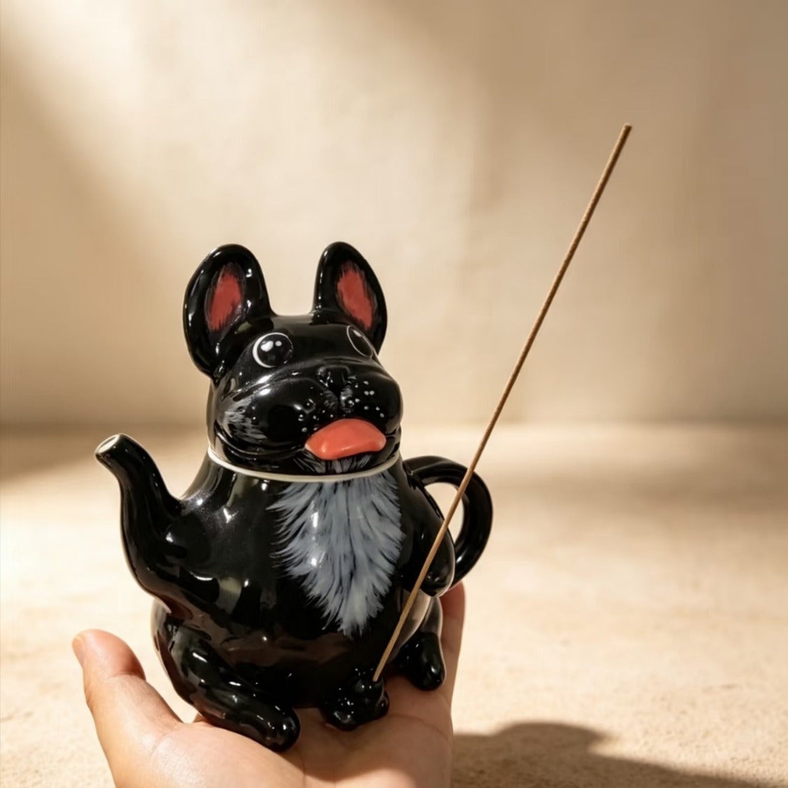 Frenchie Ceramic Teapot — Incense Holder