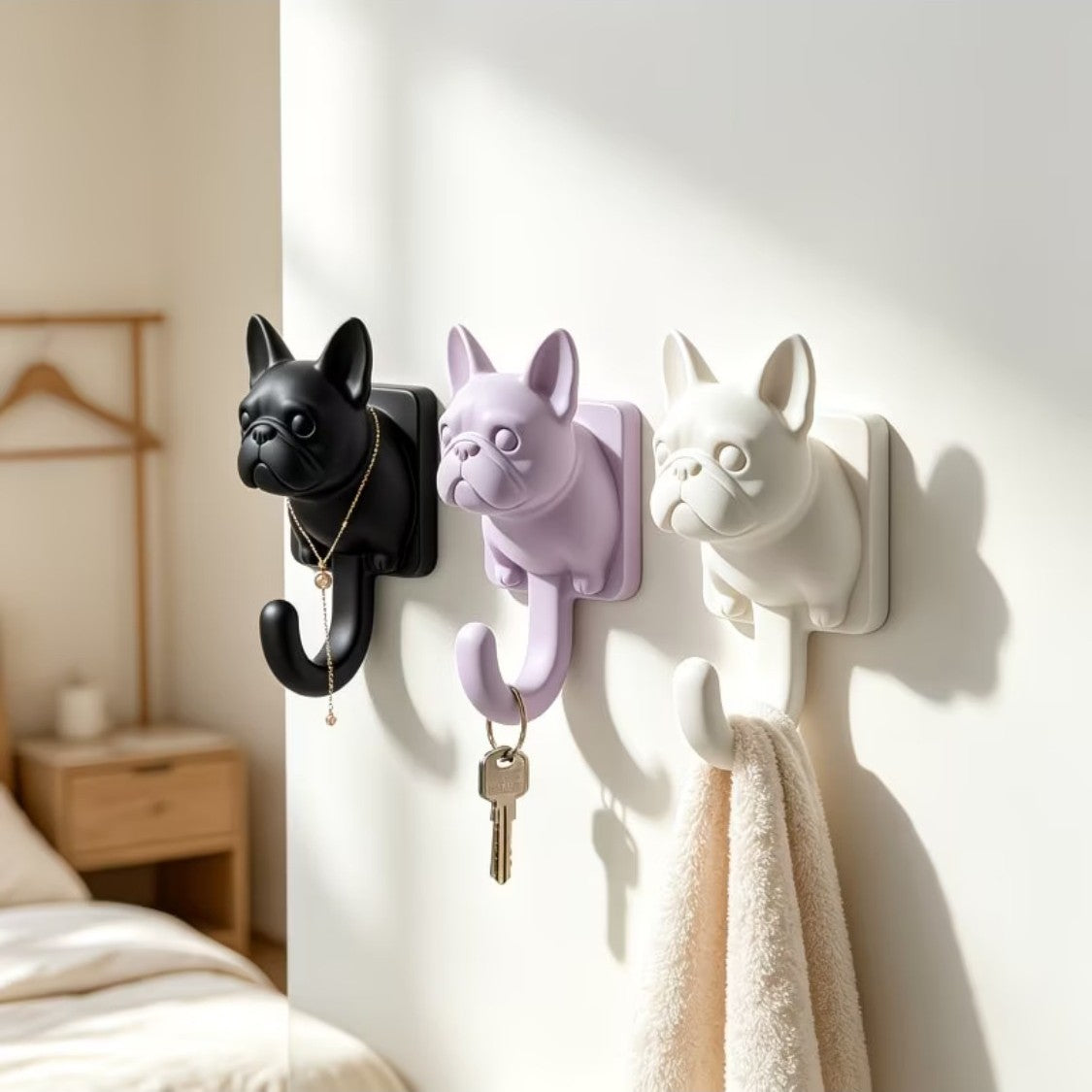 Frenchie Wall Hooks — Punch-Free Resin (Set of 2)