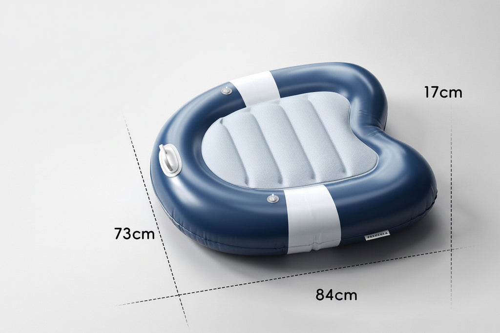 Inflatable pet floating boat dimensions — approx 84 × 73 × 17 cm (L×W×H)