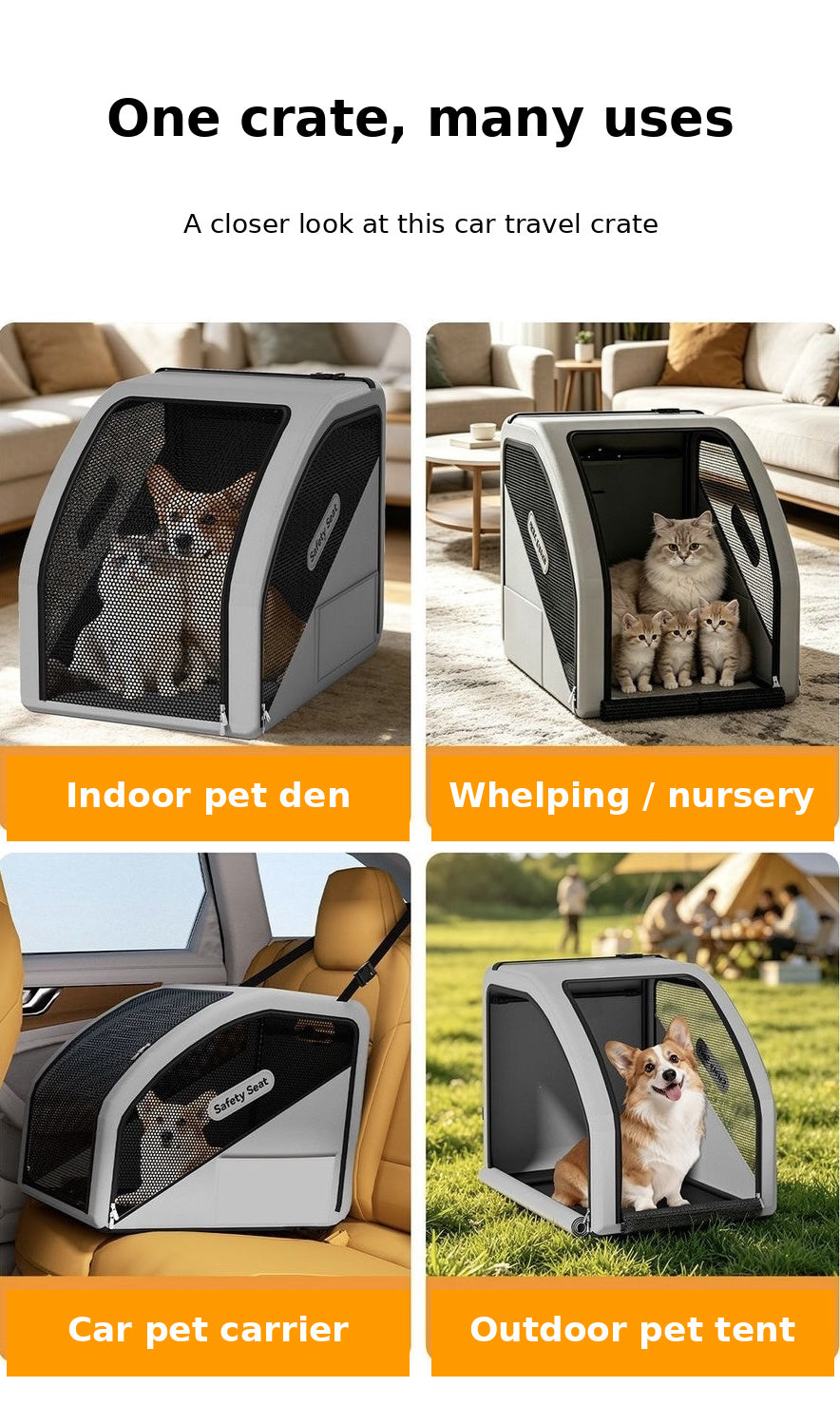 Upgraded Foldable 360-Degree Breathable Pet Car Safety Seat