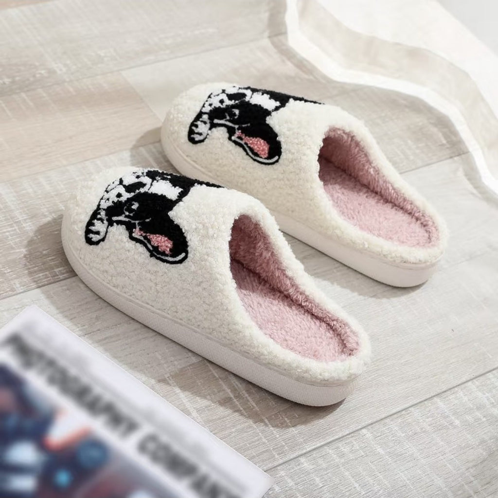Frenchie Sherpa Mule Slippers — Peeking Bulldog (White)