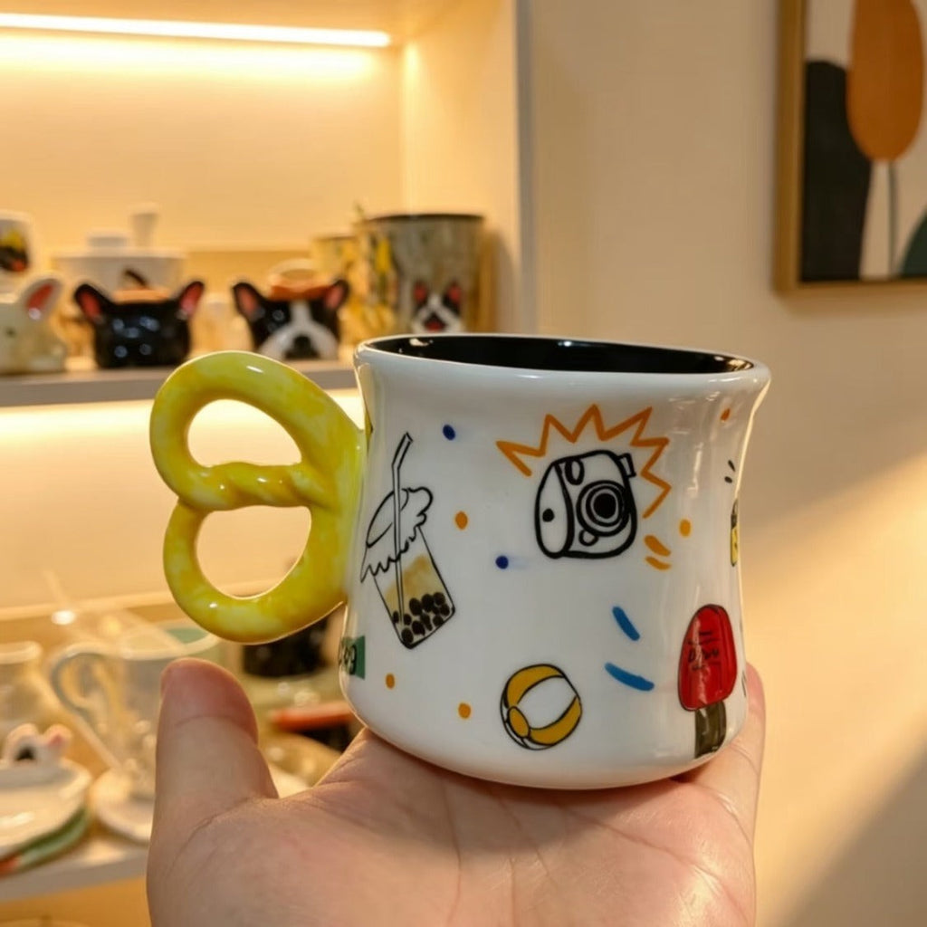 Frenchie Pretzel Handle Mug — Hand-Painted