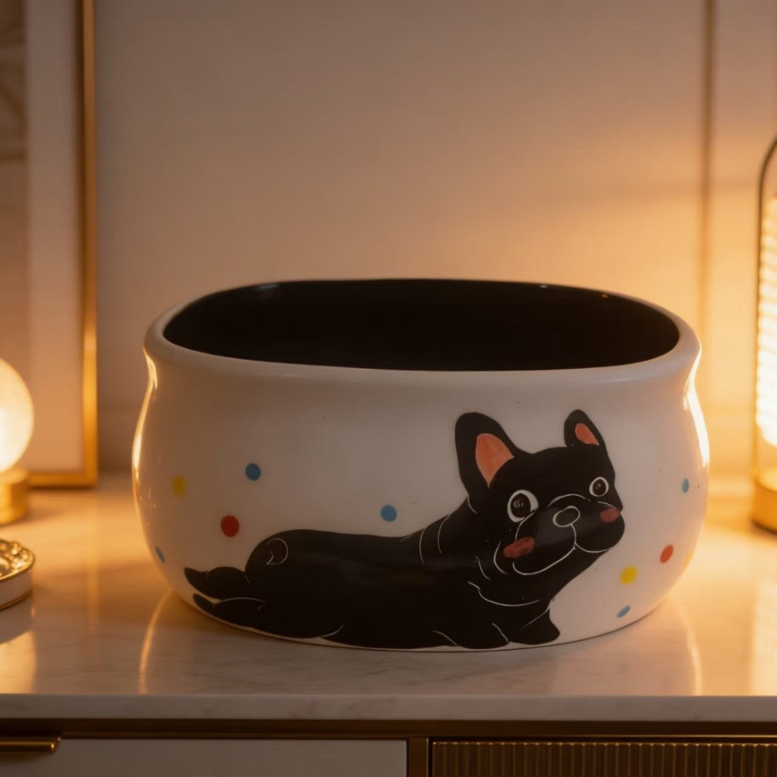 Frenchie Hand-Painted Ceramic Sugar Bowl