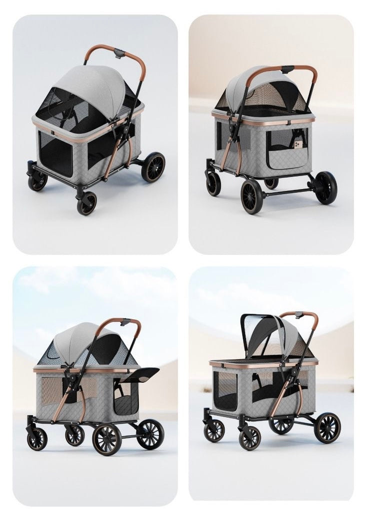 Grey multi-angle quilted pet stroller