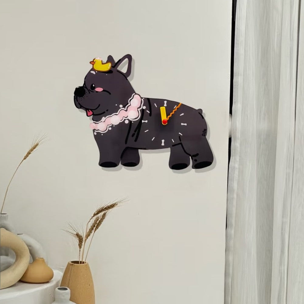 Pool Party Frenchie Swinging Wall Clock — Silent Quartz