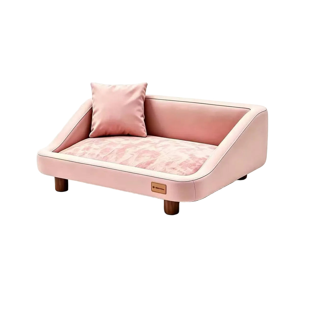 Sakura pink sofa-style pet bed with cushion and pillow