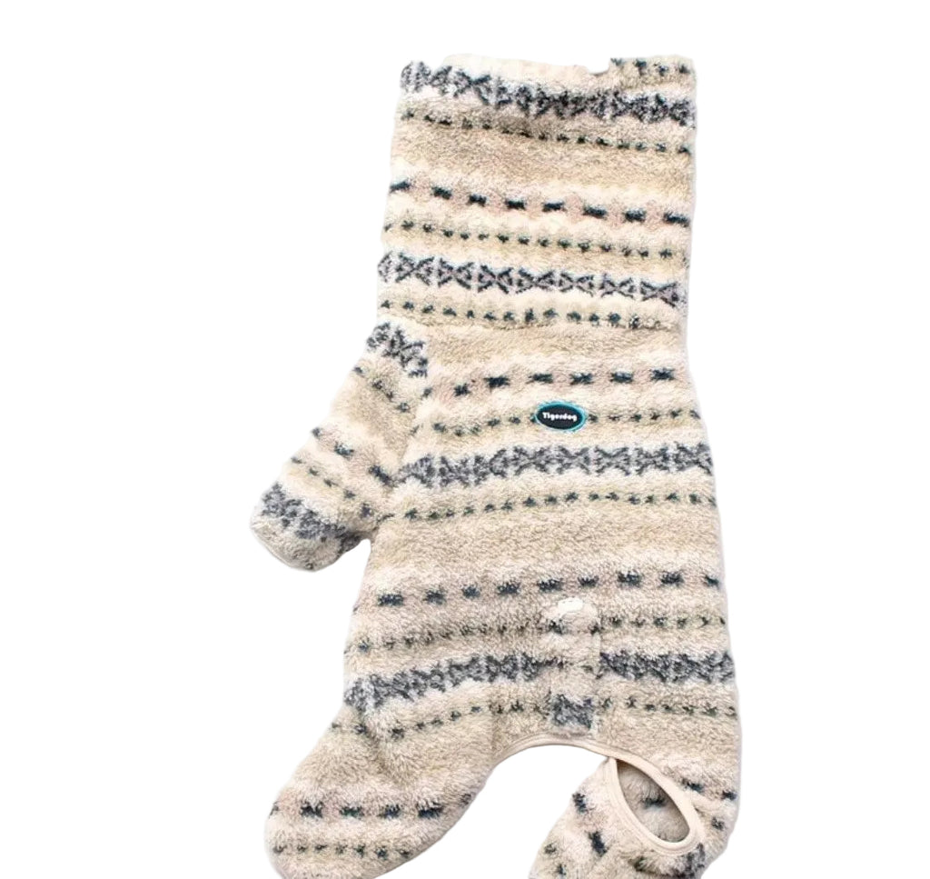 Cream/Grey Fair Isle four-leg fleece — flat lay back