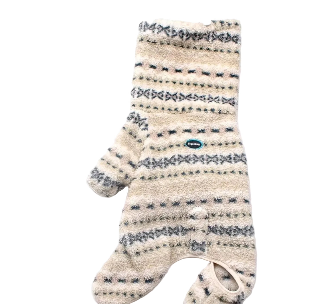 Cream/Grey Fair Isle four-leg fleece — flat lay back