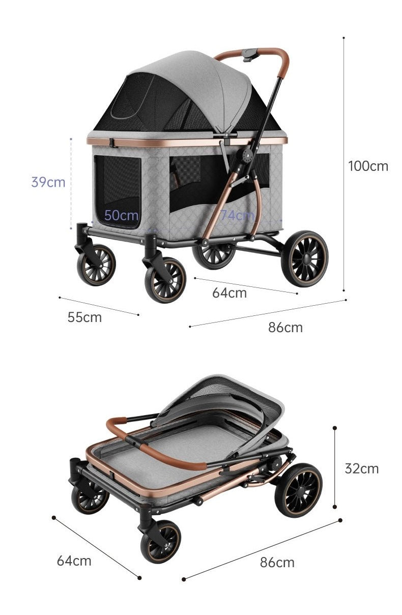 Grey pet stroller dimensions — Chinese labels retained as provided