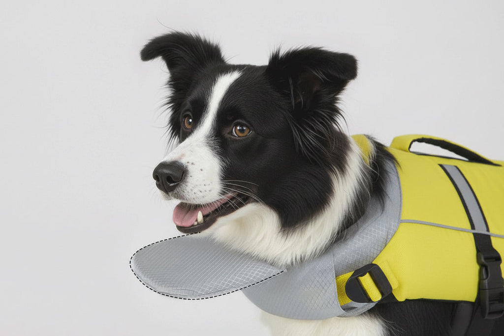 Chin float pad close-up — head anti-choking float under chin for stable support and head-up buoyancy