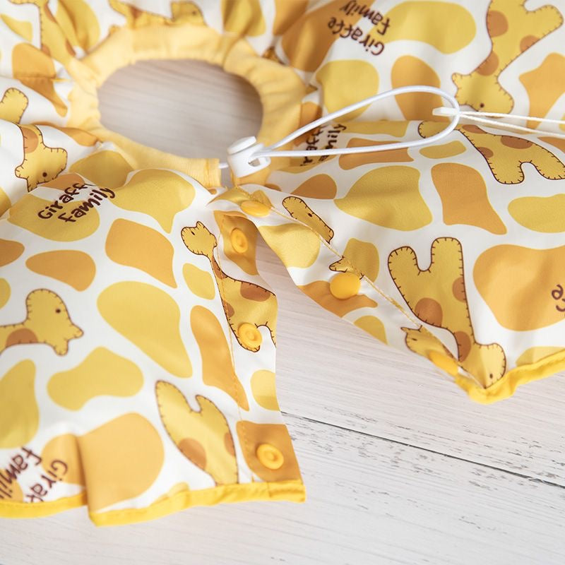 Giraffe Yellow soft flower recovery collar — drawstring and snap detail