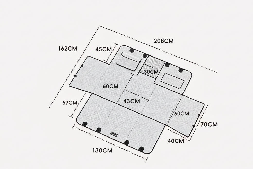 Product parameters diagram — approximate unfolded dimensions of pet car seat cover hammock