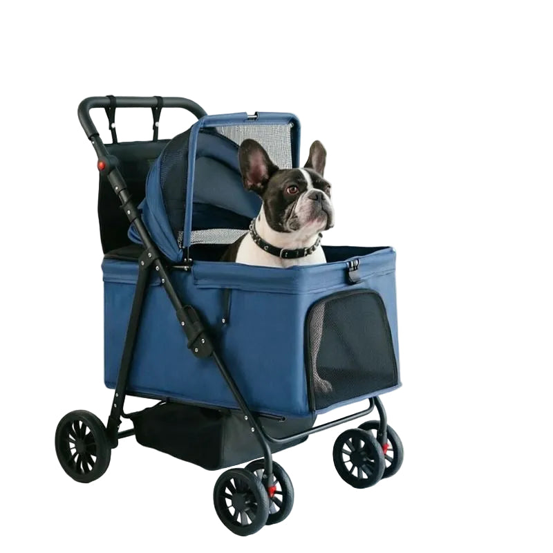 Large Space Pet Stroller — Frenchie in Navy Blue