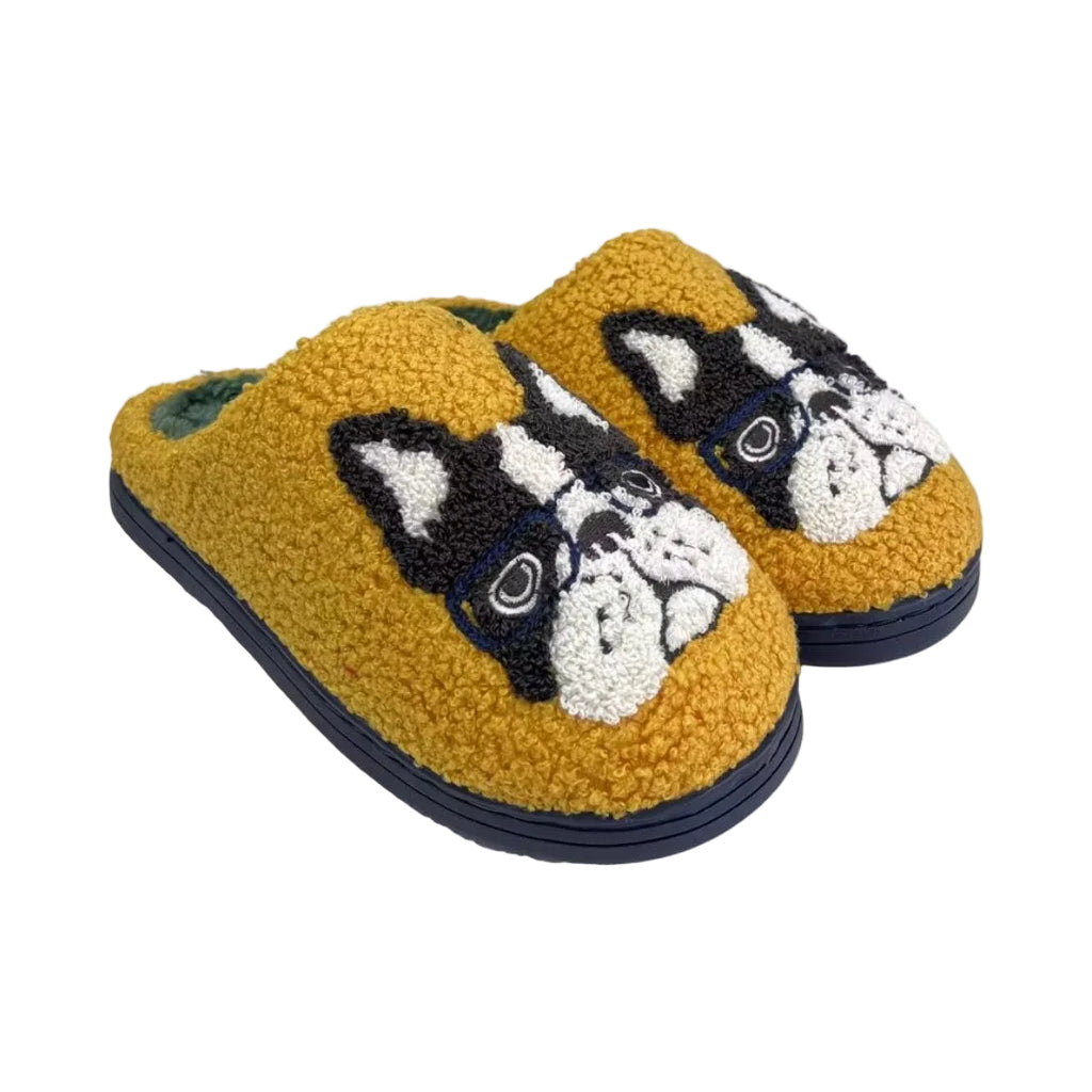 Frenchie Plush Mule Slippers — Cartoon Face