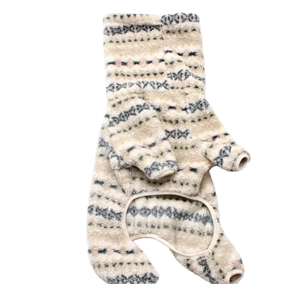 Cream/Grey Fair Isle four-leg fleece — flat lay underside