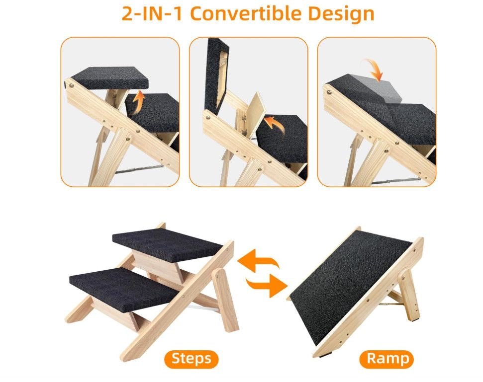 2-in-1 convertible design — switches between steps and ramp