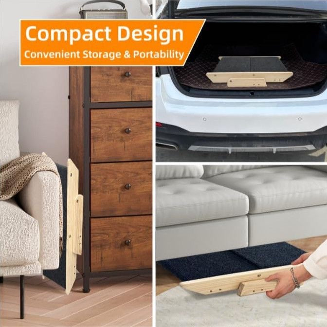 Compact foldable design — stores under sofa, between furniture, or in car