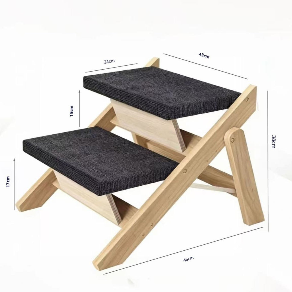 2-step dimensions — height 38 cm, footprint 46 cm, width 43 cm