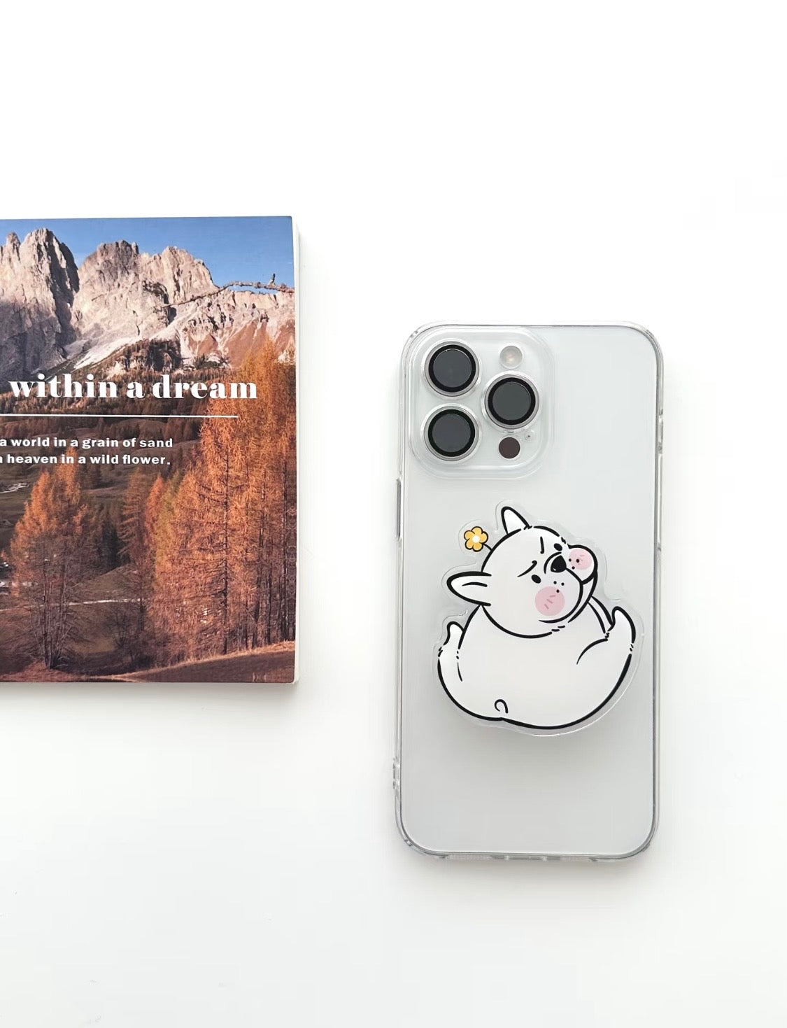 Sprout Flower Frenchie acrylic phone grip on phone