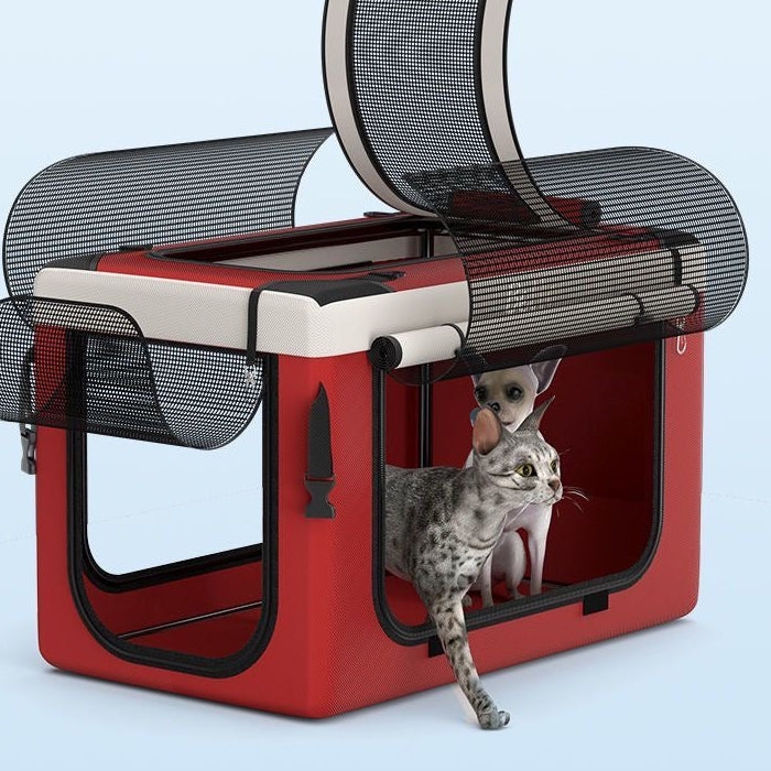 Multiple open mesh doors and windows — pet can enter and exit freely