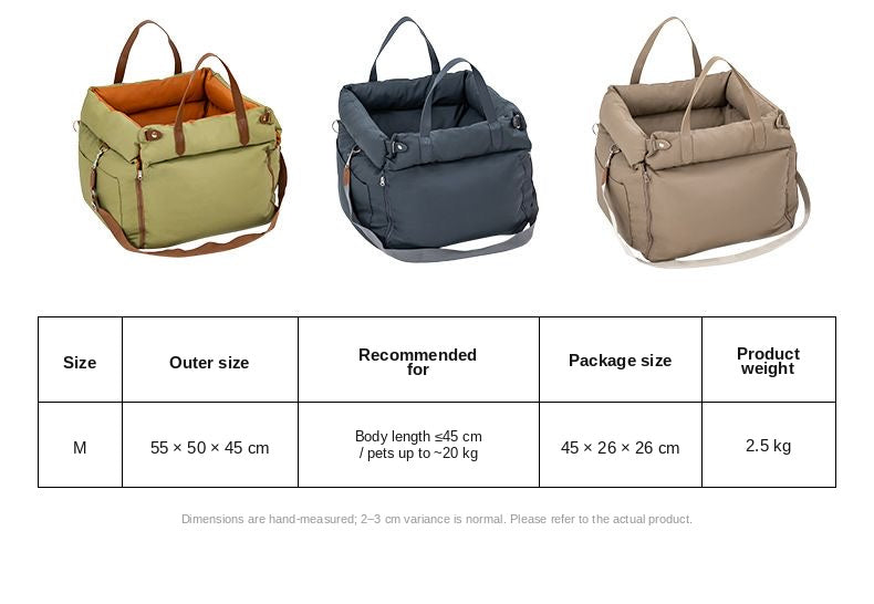 English size chart — M carrier dimensions and recommended pet size