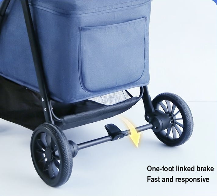 Large Space Pet Stroller — English one-foot linked brake instructions