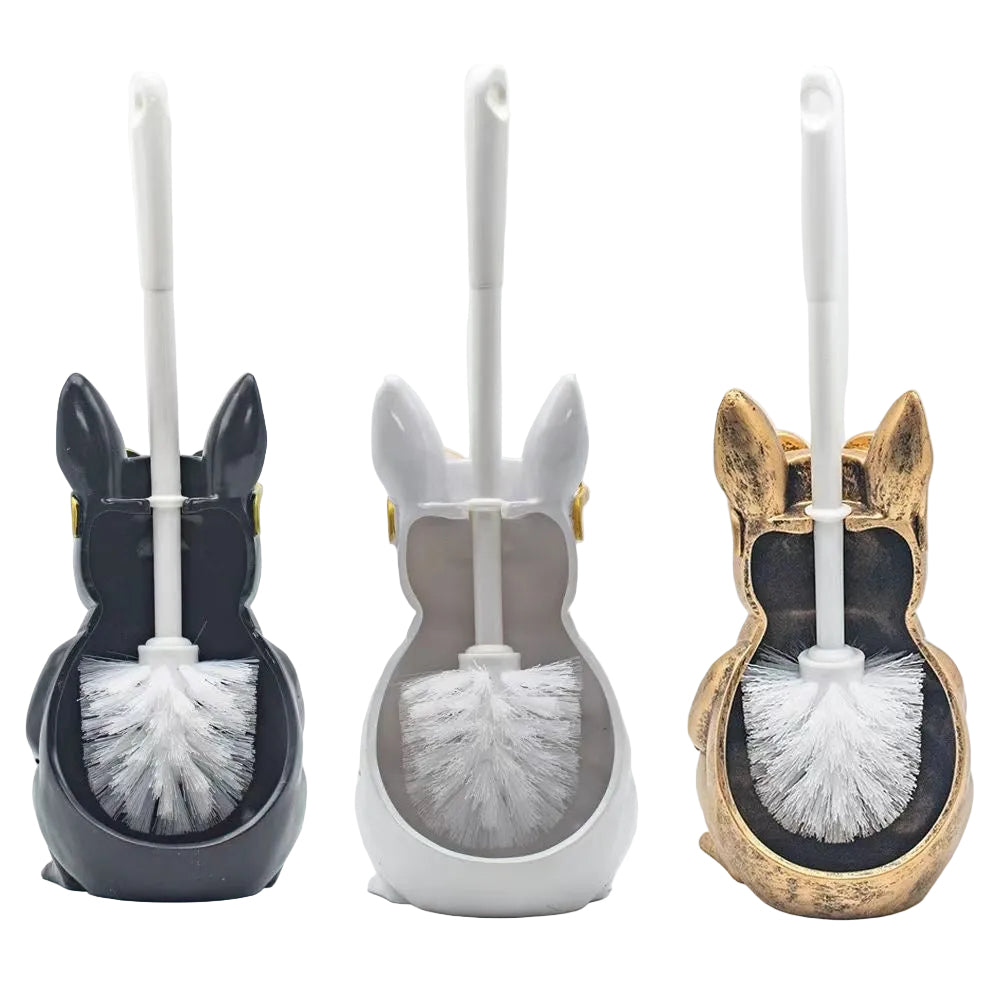 Frenchie toilet brush holder — Gold, White, and Black rear view showing brush storage