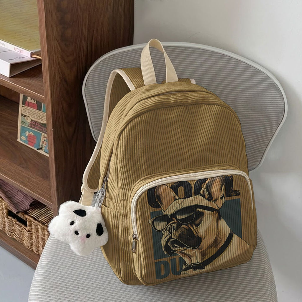 Mustard Frenchie Corduroy Mini Backpack — Cool Dude print on chair
