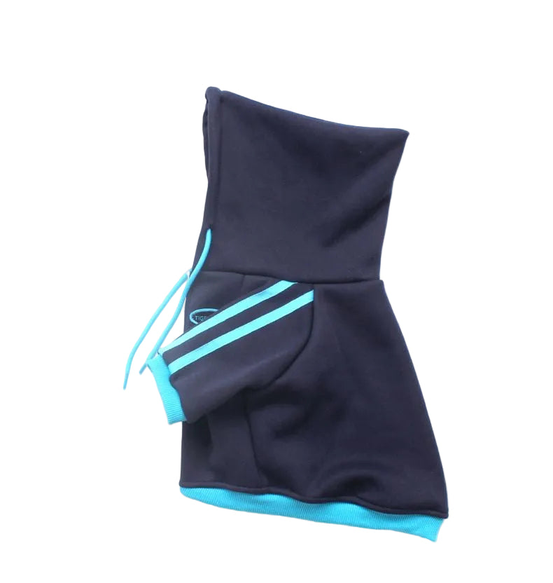 Navy Frenchie sport zip hoodie — flat lay