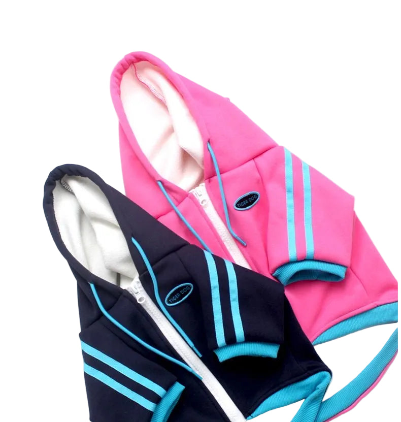 Navy and Pink Frenchie sport zip hoodies — flat lay both colors