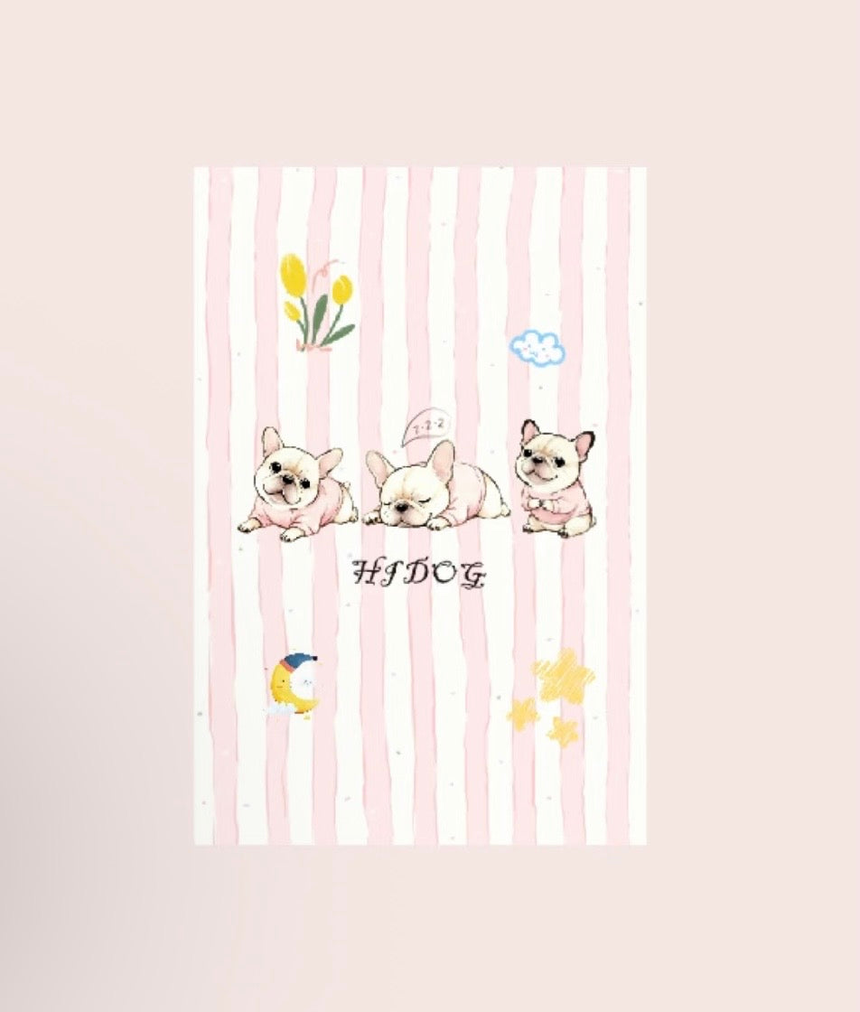 Cream Frenchie coral fleece blanket, pink and white stripes