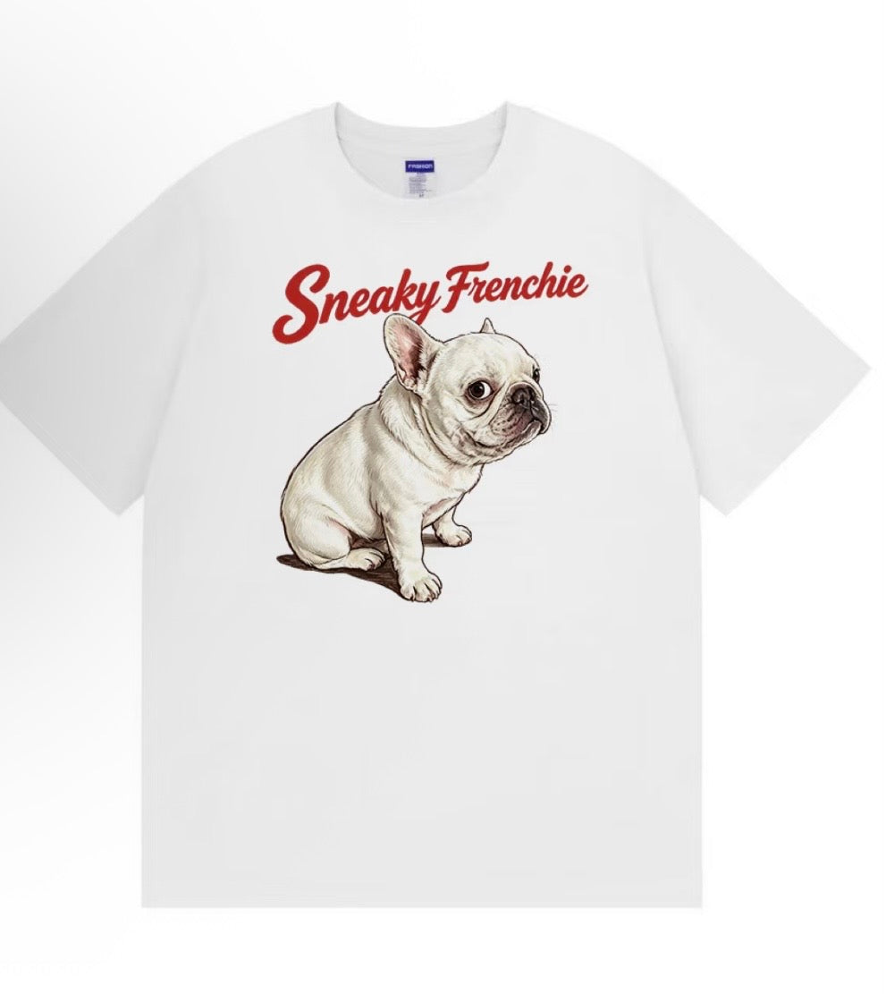 White Sneaky Frenchie graphic tee