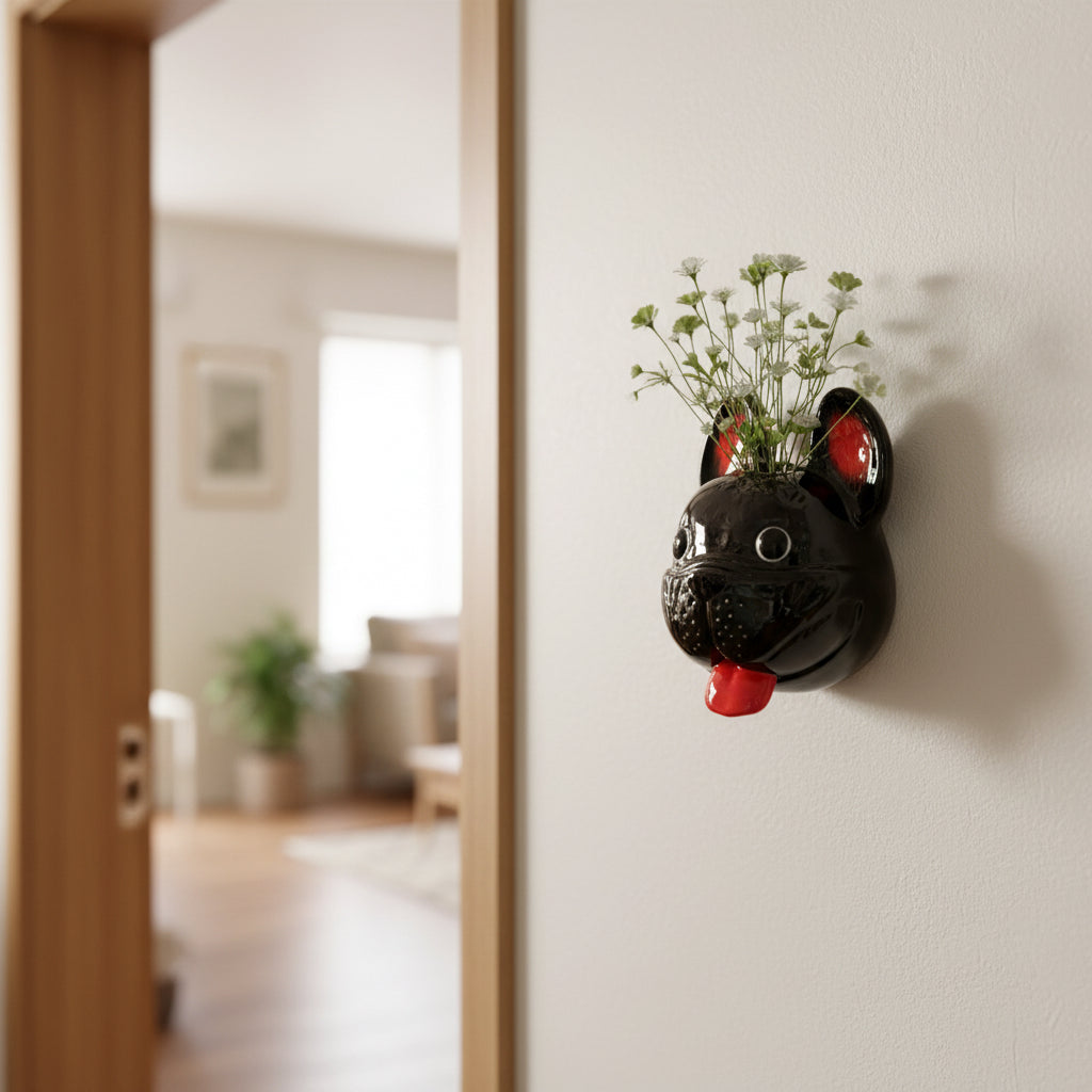 Frenchie Head Ceramic Wall Vase — Handmade — category lifestyle