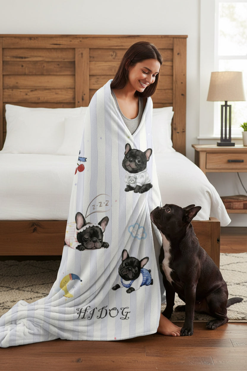 Frenchie HI DOG Coral Fleece Blanket — category lifestyle