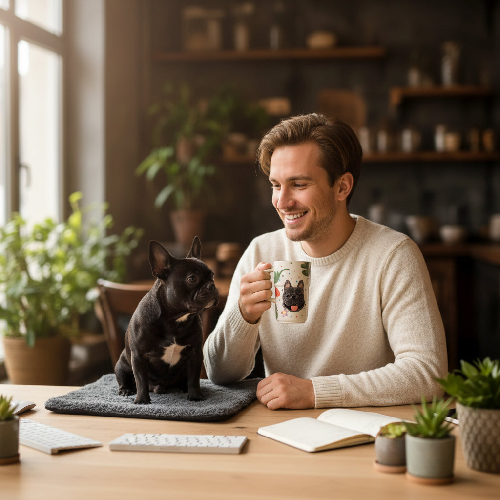 Frenchie Ceramic Mug with Lid — Hand-Painted — category lifestyle