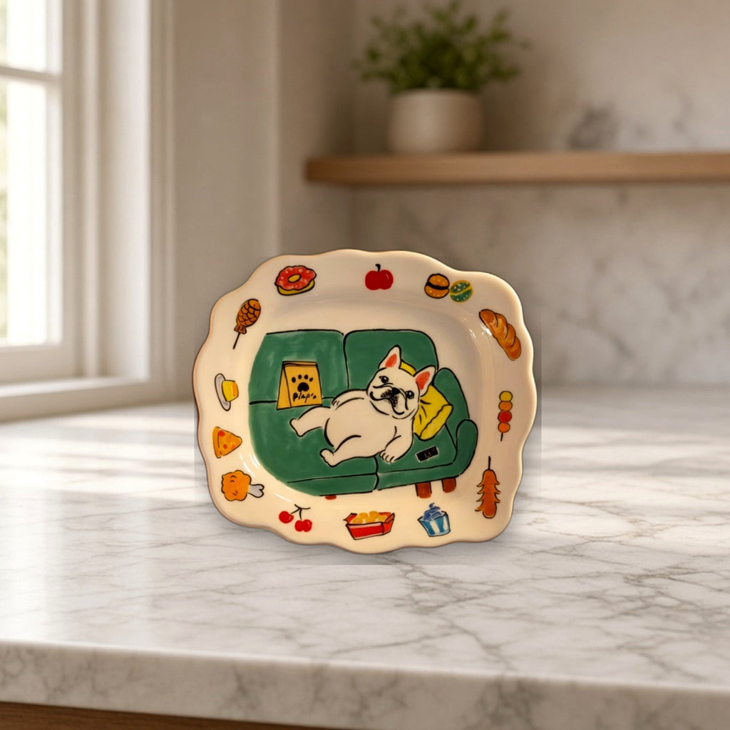 Frenchie Sofa Dessert Plate — Hand-Painted Ceramic — category lifestyle
