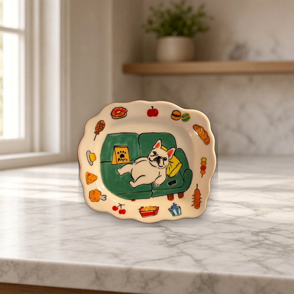 Frenchie Sofa Dessert Plate — Hand-Painted Ceramic — category lifestyle