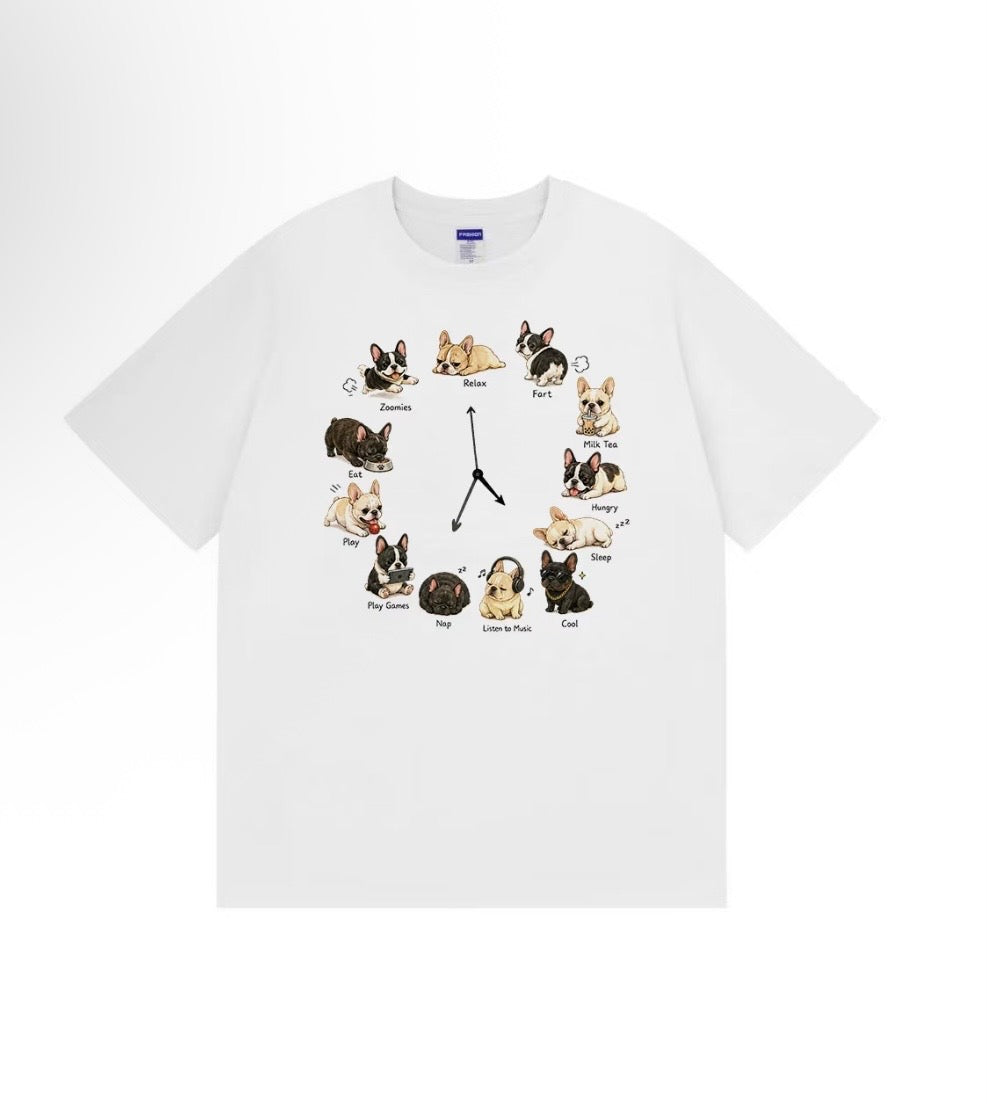 White Frenchie 24-hour life clock tee